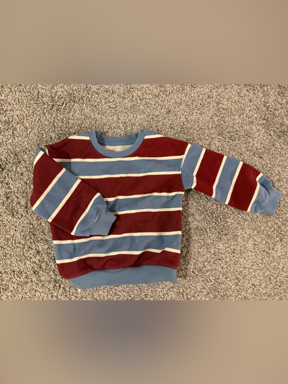 Cat & Jack Striped Crew Sweater - Light Blue, Burgundy & White